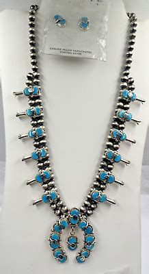 Zuni Snake Turquoise Squash Blossom Sterling Silver By Effie Calavaza