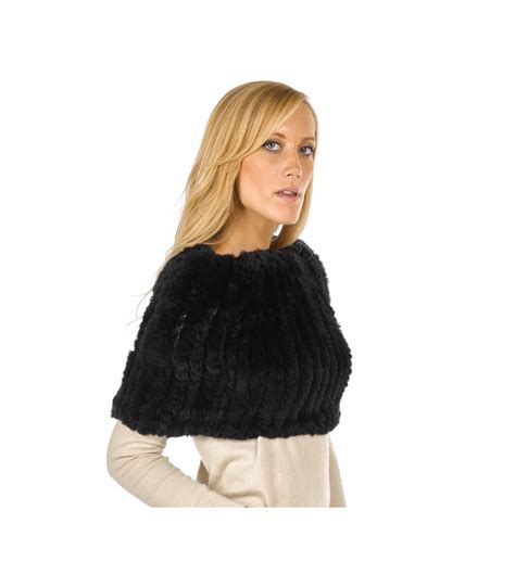 Christine Black Knitted Rex Rabbit Fur Snood Scarf Furhatworld