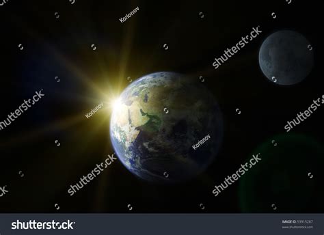 Planet Earth Moon Space Sunrise Stock Illustration 53915287 | Shutterstock