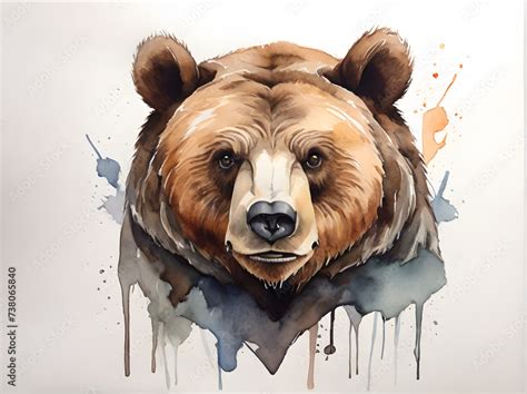 Majestic Grizzly Bear Watercolor Logo Vintage Grizzly Bear Emblem In