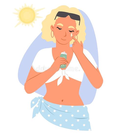 Vector Lady Using Sunscreen Applying Cream On Face Stock Vector Illustration Of Girl