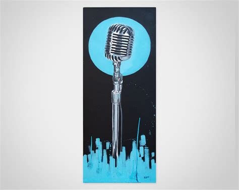 Original Art Painting 50 S Microphone Acrylic On Wood Etsy