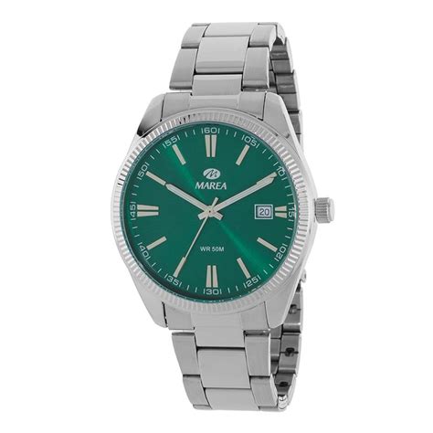 Reloj Marea Plateado Y Verde Anal Gico Hombre B