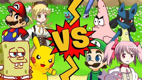 M U G E N Battles Mario Mami Tomoe Spongebob Pikachu Vs Luigi Madoka