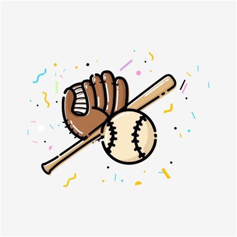 Cartoon Baseball Glove and Bat Vector Illustration