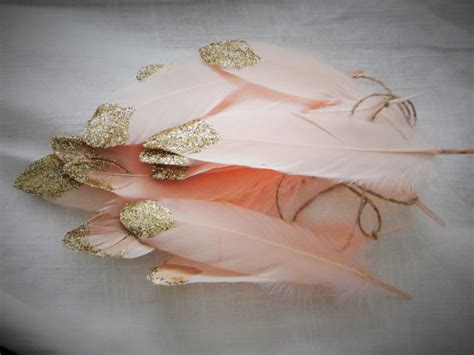 Gold Glitter Dipped Feathers Peach For Garland By Wildonefeathers