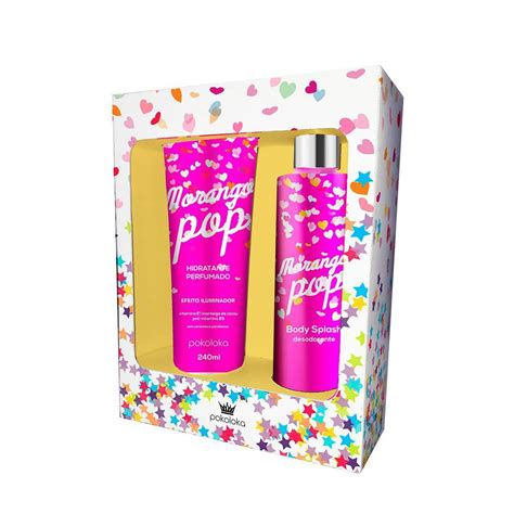 KIt Body Splash Perfumado Morango Pop Pokaloka 250ml Hidratante 240ml