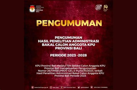 Pengumuman Hasil Penelitian Administrasi Bakal Calon Anggota Kpu