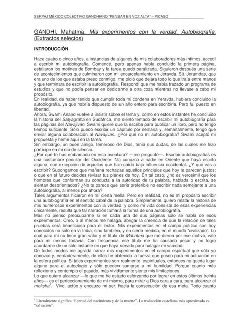 Pdf Mahatma Gandhi Autobiografia Mis Experimentos Con La Verdad