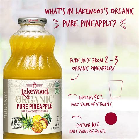 Organic Pure Pineapple 32oz 6 Pack Lakewood Organic Juice