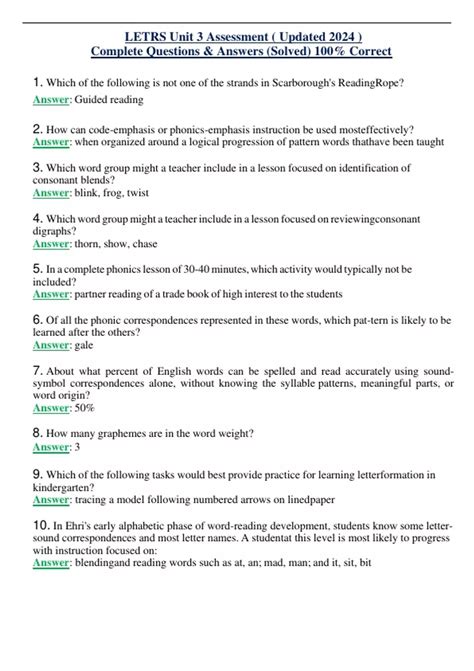 Letrs Unit Assessment Updated Complete Questions Answers