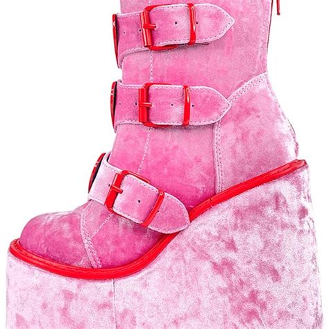 Yru Shoes Dune Lo Heart Velvet Platform Boots In Pink Red Poshmark