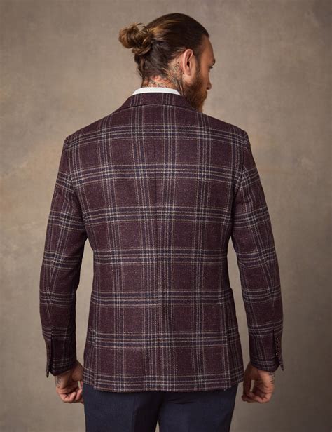 Mens Burgundy Plaid Italian Wool And Silk Blend Jacket 1913 Collection Hawes And Curtis