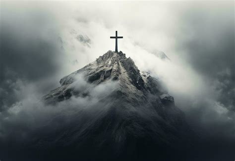 Ai Generative A stunning landscape silhouette with a crucifix at its ...