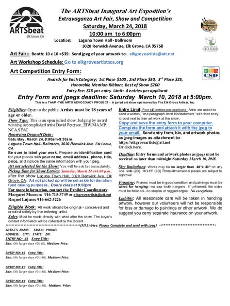 Fillable Online Art Fair Entry Form Fax Email Print Pdffiller