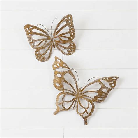 Distressed Metal Butterfly Wall Decor Set Of 2 Antique Farmhouse