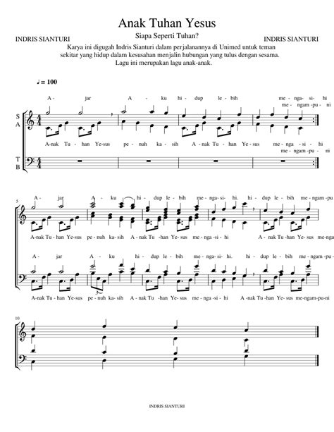 Anak Tuhan Yesus Sheet Music For Vocals Choral Download And Print