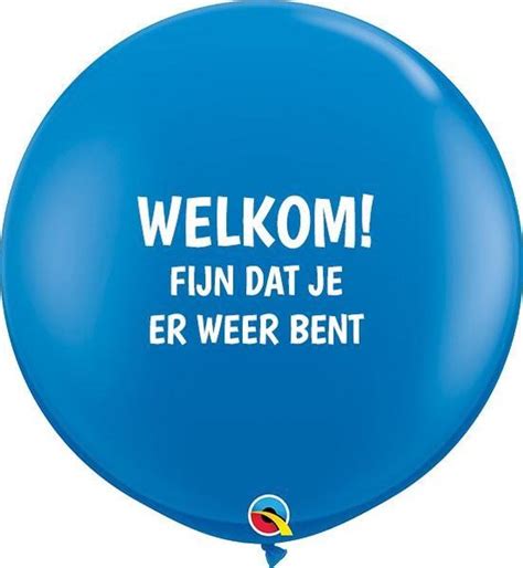 Megaballon Welkom Fijn Dat Je Er Bent Blauw Met Opdruk Wit Bol