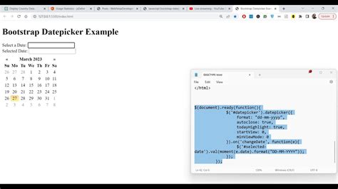 Javascript Bootstrap Datepicker Example To Display The Selected Date