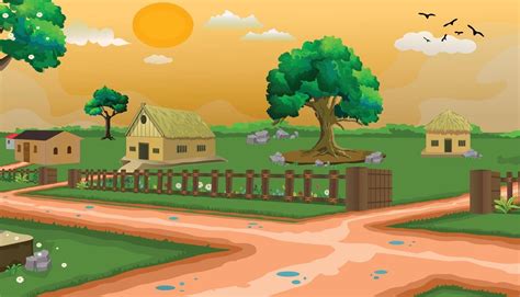 Rural Village Morning Illustration