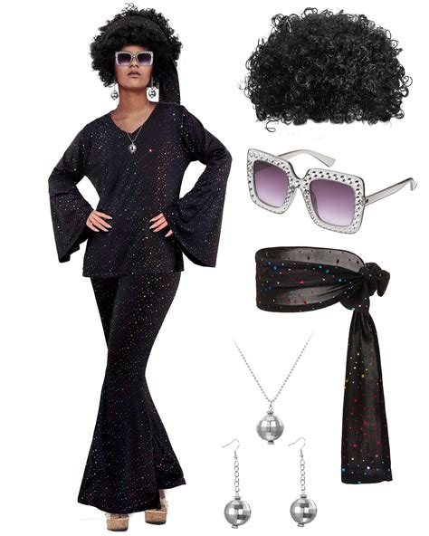 Jexine 70s Women's Disco Costume Set Lady Disco Party Top Pants