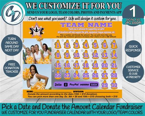 Cheerleading Fundraiser Calendar Pick A Date Donation Cheer Calendar