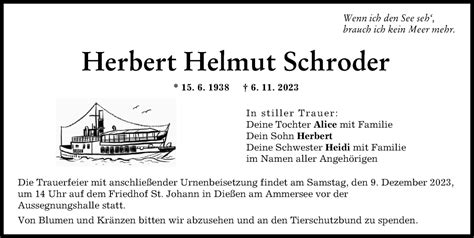 Traueranzeigen Von Herbert Helmut Schroder Augsburger Allgemeine Zeitung