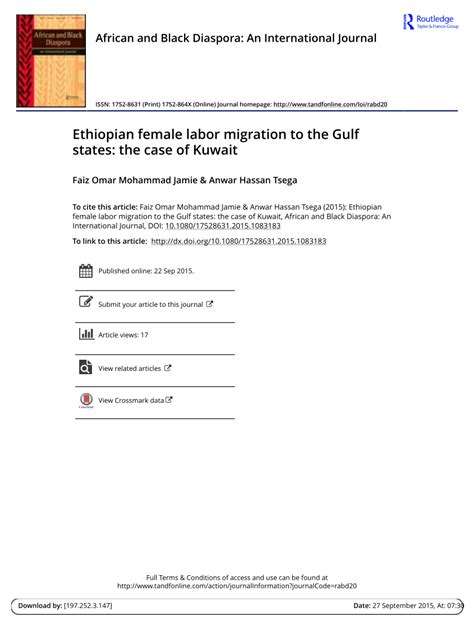 Pdf Ethiopian Female Labour Migration To The Gulf The Case Of Kuwait