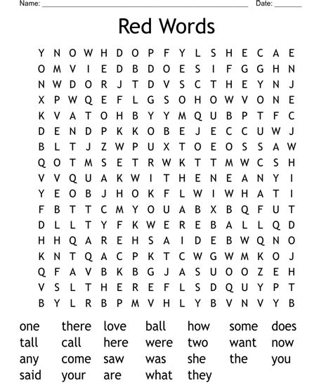 Red Words Word Search Wordmint