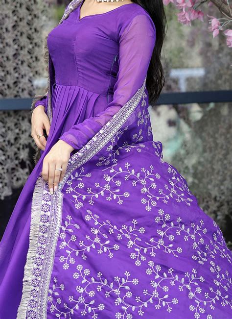 Buy Purple Silk Anarkali Suit With Embroidered Sequins Dupatta Party