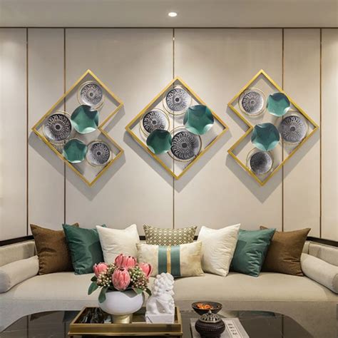 27.6" 3 Pieces Modern Unique Lotus Leaves Metal Wall Decor Set with Gold Square Frame | Homary