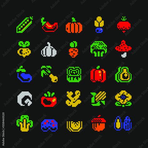 Vegetables Pixel Art Icons Set Vector Illustration Design For Stickers