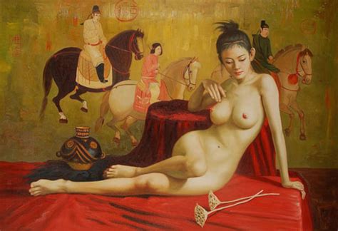 Quadro Nudo Orientale Di Zeng Yu Nudi Falso D Autore 90x60cm Pittura