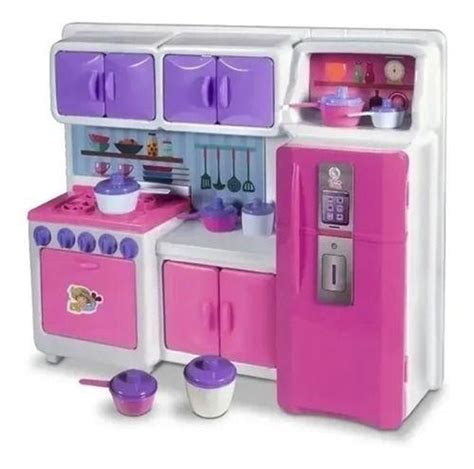 Cozinha Cristal Rosa Infantil Geladeira Fogão Completa 45cm Lua de