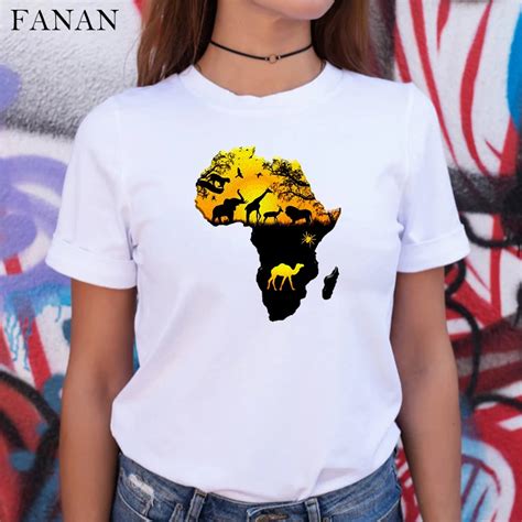 Camiseta Gr Fica De Mapa Africano Camiseta Feminina Branca Estampa