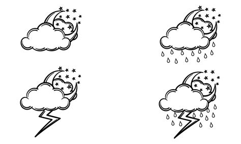 a collection of hand drawn of cloudy clouds, rain clouds and lightning ...