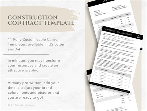 Editable Construction Contract Template Professional - Etsy