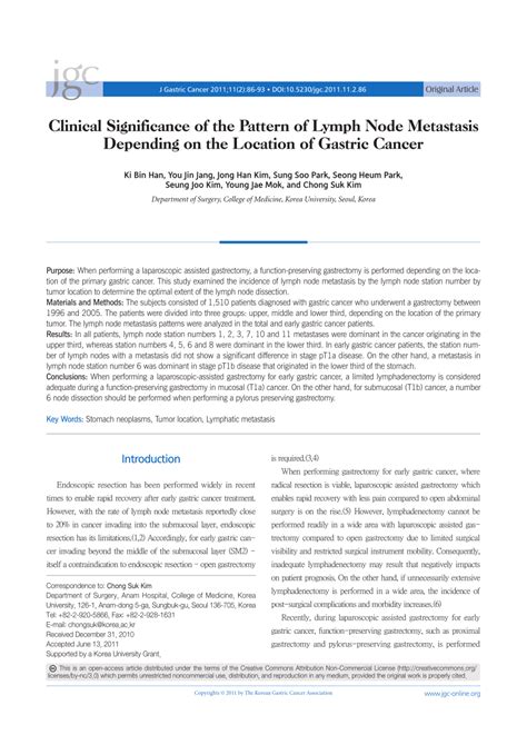 Pdf Clinical Significance Of The Pattern Of Lymph Node Metastasis Depending On The Location Of