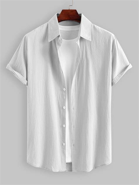 Mens Cotton And Linen Textured Asymmetric Hem Summer Comfortable Casual Short Sleeves Shirt In