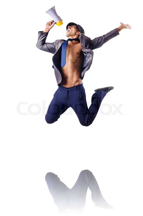 Naked Businessman Jumping On White Stock Image Colourbox