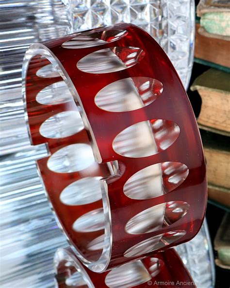 Heavy Cut Crystal Ashtray With Ruby Red Overlay Round Cigar Etsy