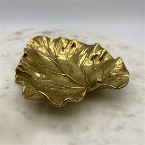 Vintage Brass Rhubarb Leaf Tray Virginia Metalcrafters Gold Leaf Dish