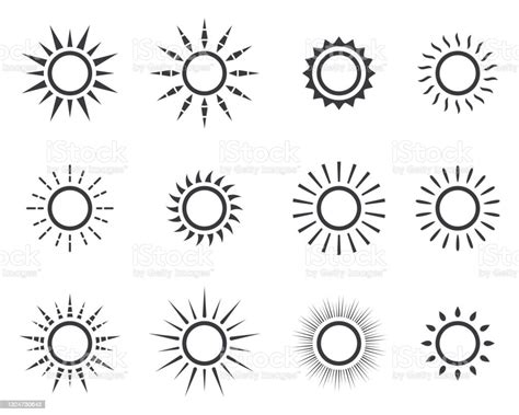 Vetores De Coleção De Ícones Do Sóis No Fundo Branco Símbolo Do Sol