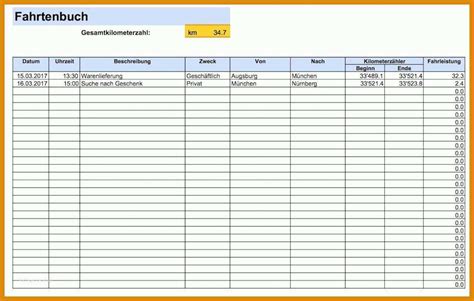 Hervorragend Fahrtenbuch Vorlage Excel Format 250191 Muster