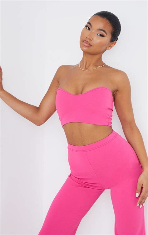 Hot Pink Crepe Sweetheart Bandeau Crop Top Prettylittlething Ire