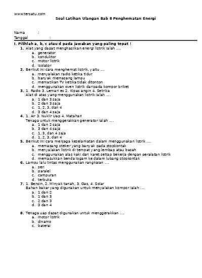 Soal Ipa Kelas 6 Bab Hemat Energi