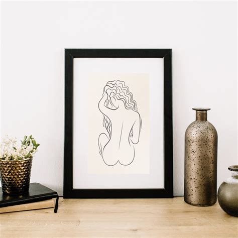 Nude Woman Line Drawing Pencil Art Sketch Printable Digital Art