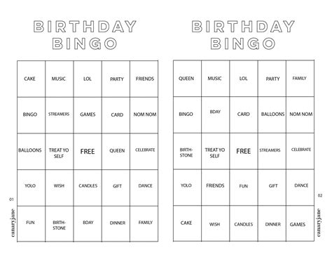 Birthday Bingo Free Printable – Canary Jane