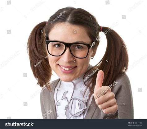 Nerd Girl Showing Thumbs Stock Photo 93547402 | Shutterstock