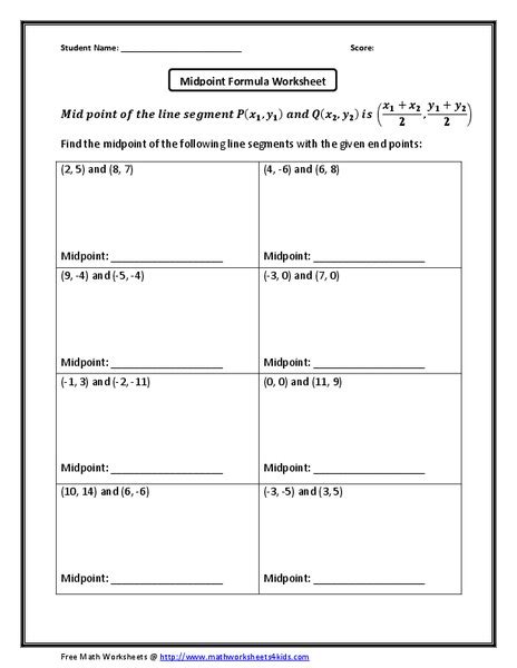 Midpoint Formula Worksheet Worksheet for 10th Grade | Lesson Planet